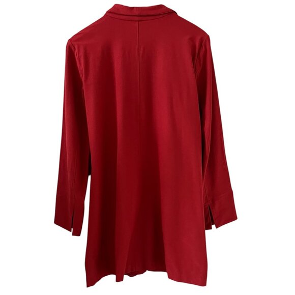 Eileen Fisher Open Front Stretch Crepe Long Jacket In Brick Red Size L - Picture 10 of 15